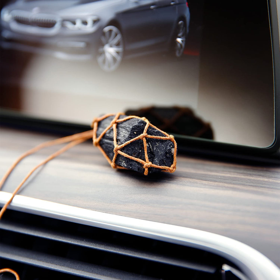 Raw Black Tourmaline Car Mirror Hanging Ornaments Braided Obsidian Crystal Decorations Car Dangle