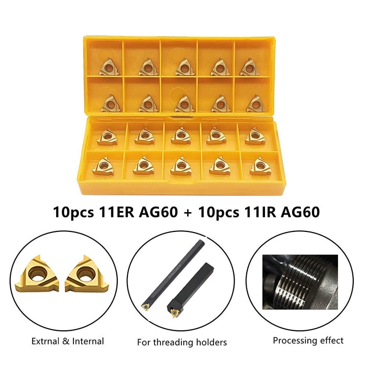 Lathe Threading Inserts 11ER AG60 + 11IR AG60 Carbide Inserts for External Thread/Internal Thread Turning Tool Holders for for Stainless Steel and Iron,20pcs…