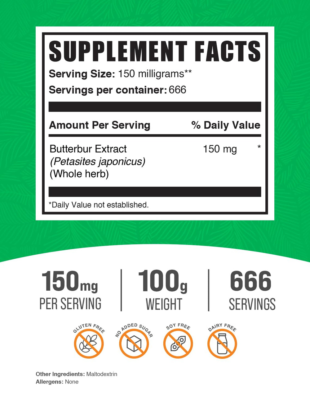 .com Butterbur Extract Powder - Butterbur Supplements, Antioxidants Supplement, Butterbur 150mg - Vegan & Gluten Free, 150mg per Serving, 100g (3.5 oz) (Pack of 1)