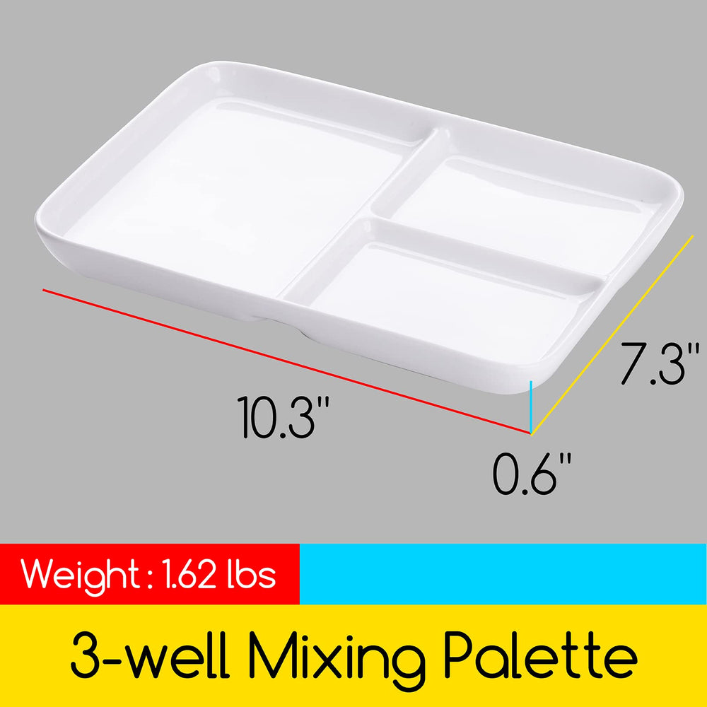 Ceramic Artist Paint Palette, Rectangle Porcelain Watercolor Palette, 10'' × 7'' Ceramic Mixing Tray for Gouache, Watercolor, Acrylic Painting