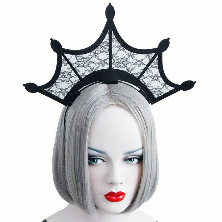 Scala Halloween Fashion Queen Black Lace Headbands Girl Large Tiara Crown Hairbands Headands Woman Cosplay Party Hair Accessories (Black)