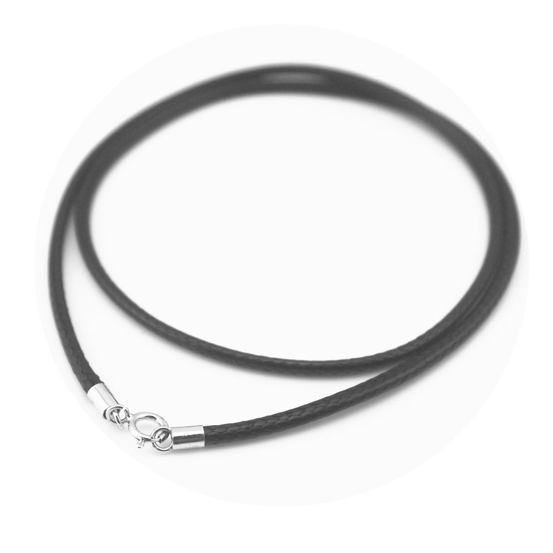 Black Silk Braided Rope Chain 925 Silver Plated Clasp Leather Cord Chain Necklace Rope (2.0 mm, 24 Inches)