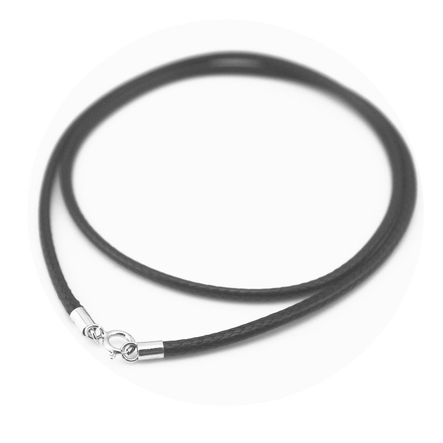 Black Silk Braided Rope Chain 925 Silver Plated Clasp Leather Cord Chain Necklace Rope (2.0 mm, 24 Inches)