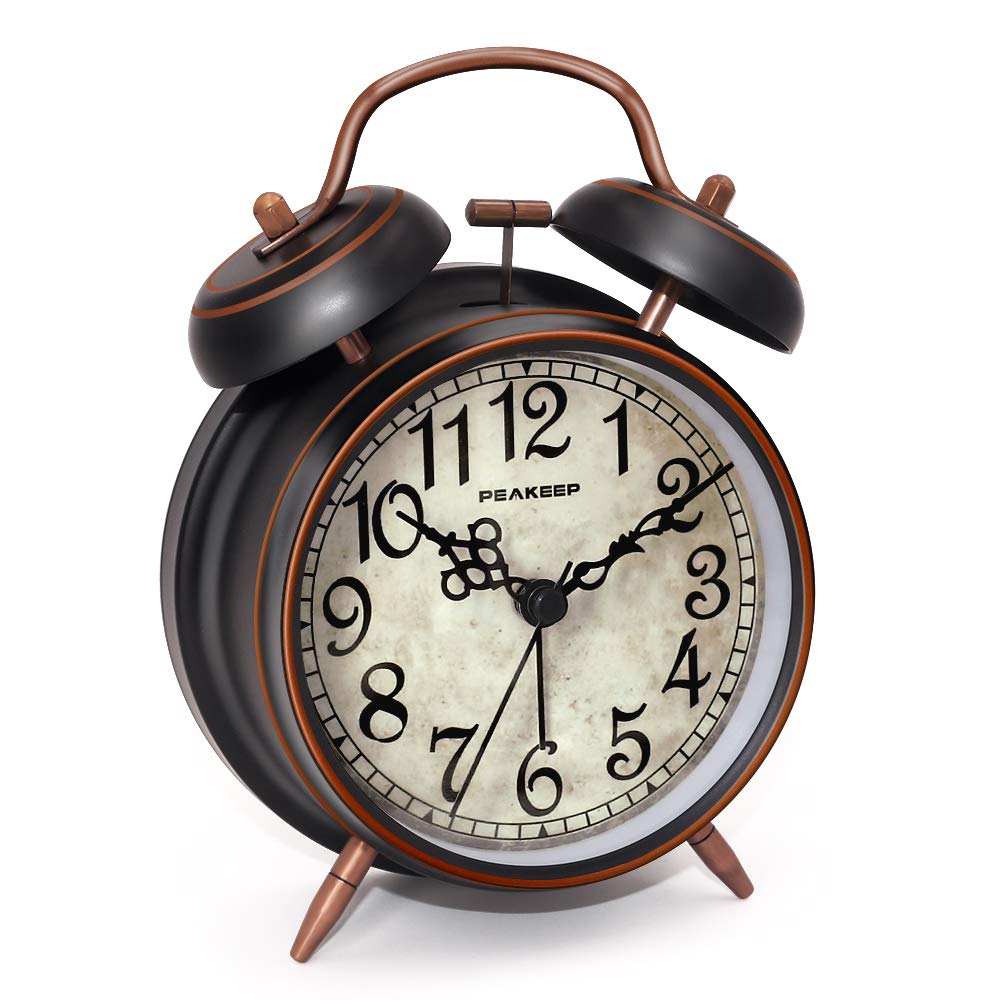 Retro 4 inches Battery Operated Twin Bell Loud Alarm Clock (Black with Arabic)