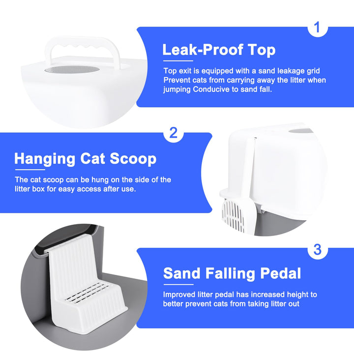 Cat Urine Litter Box with Pedal, Fully Enclosed Leak-Proof for Small Cats Under 8 IB, High Edge and Odorless, Easy to Carry and Clean (Grey with Handle, S)