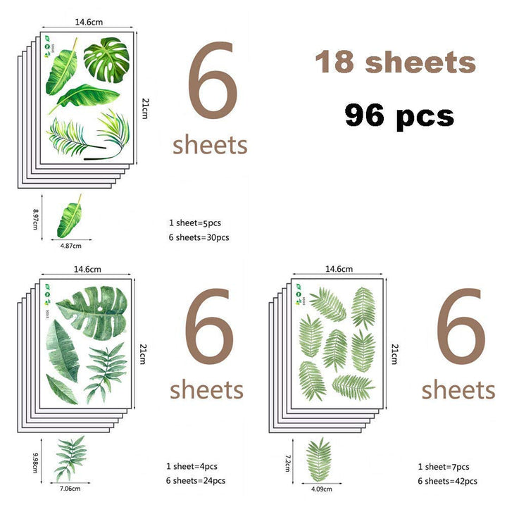 96 Pcs Palm Leaf Wall Stickers Decals, Floor Decals, Classroom Home Party Decoration Removable Tropical Plants Tree Leaves Stickers for Kids Nursery Room Decor