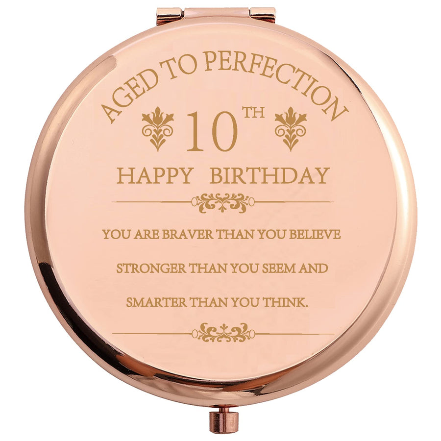 2013 Inspiration 10th Birthday Gift for Girl Daughter Stainless Steel Rose Gold Compact Pocket Travel Makeup Mirror 10 Birthday Present You are Braver Than You Believe