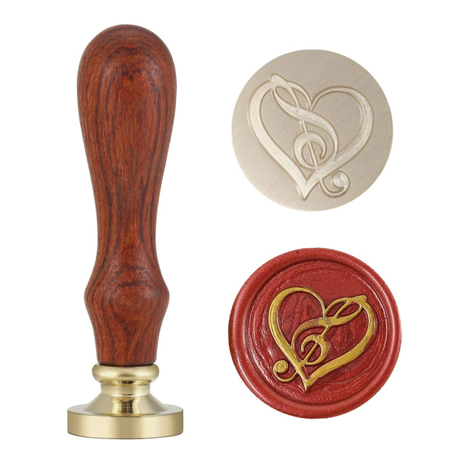Music Heart Wax Seal Stamp, Vintage Brass Head Wooden Handle Sealing Stamp for Wedding Party Invitations Envelopes Gift Packing