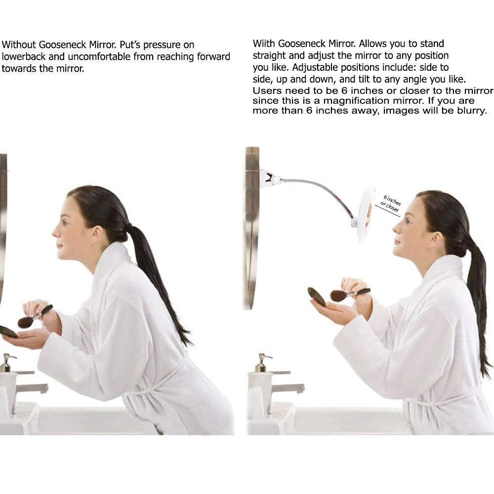 Makeup Mirror with LED Lights and Magnification, Portable Cordless Design Suction Cup Mirror for Home and Travel with Flexible Gooseneck to Adjust to Any Position Easily