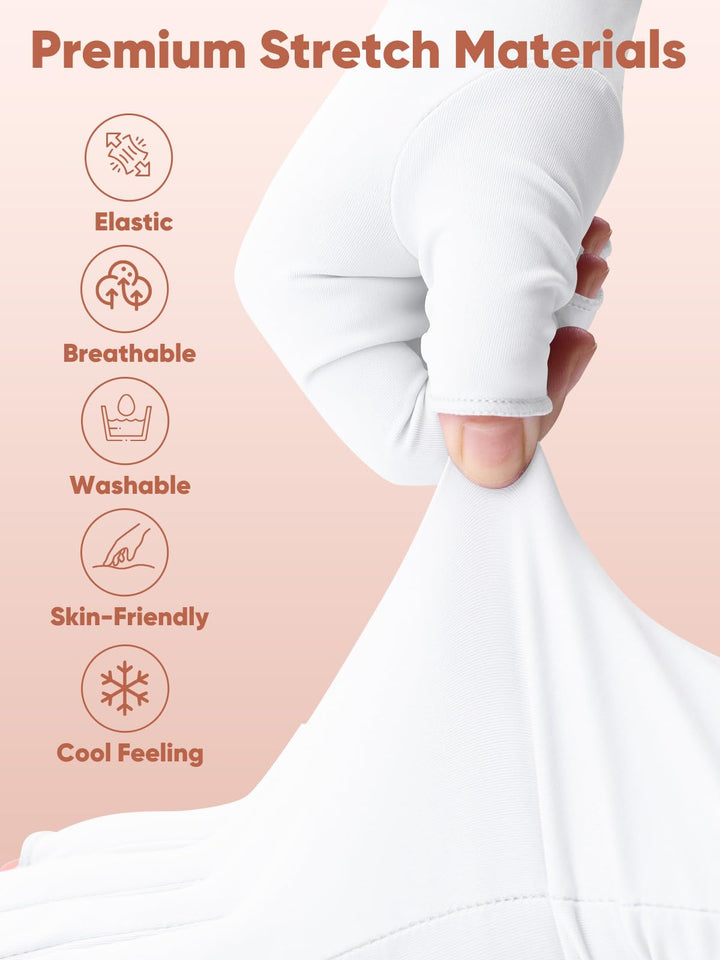 UV Gloves for Gel Nail, UV Protection Fingerless Gloves for Manicures Nail Art, Sun Gloves for Gel Nail Lamp with UPF 50+, Long White