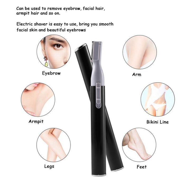 Portable Electric Lady Facial Trimmer Shaver Eyebrow Shaper Pen Hair Remover Removal Safety Beauty Knife (Black)