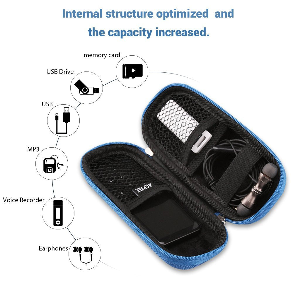 Carrying Case, EVA Zipper Carrying Hard Case Cover for Digital Voice Recorders, MP3 Players, USB Cable, Earphones-Bose QC20, Memory Cards, U Disk, Blue