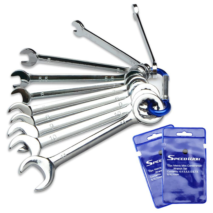 Mini Wrench Set Metric 10 Pcs Ignition Wrench Sets 4mm-11mm Open End and Box End Combination Spanner Wrench Set with Storage Pouches and Key Chains for Assembling Furniture Small Equipment