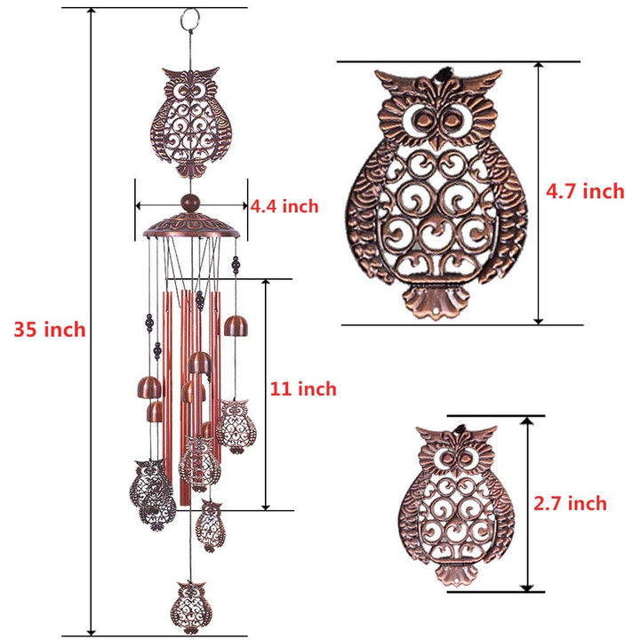 Owl Wind Chimes Outdoor Indoor Decor -with 4 Aluminum Tubes 6 Bells 7 Owls 37Inch Waterproof Mobile Romantic Wind Catcher Owl Windchimes for Home, Xmas Mom Gifts, Balcony, Festival, Garden Decoration