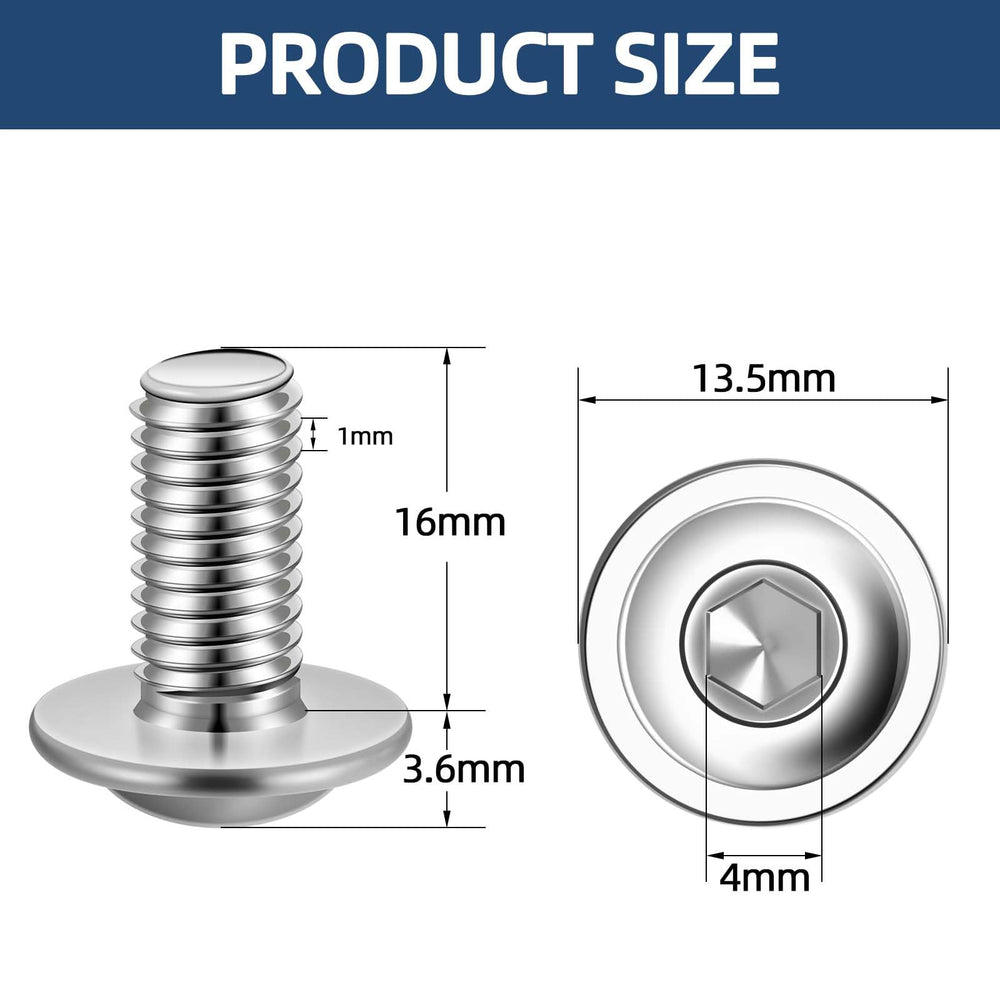 M6-1.0 x 16mm Flange Button Head Socket Cap Screws, Stainless Steel 18-8 (304), Bright Finish, Fully Threaded, Allen Socket Drive, 20 PCS