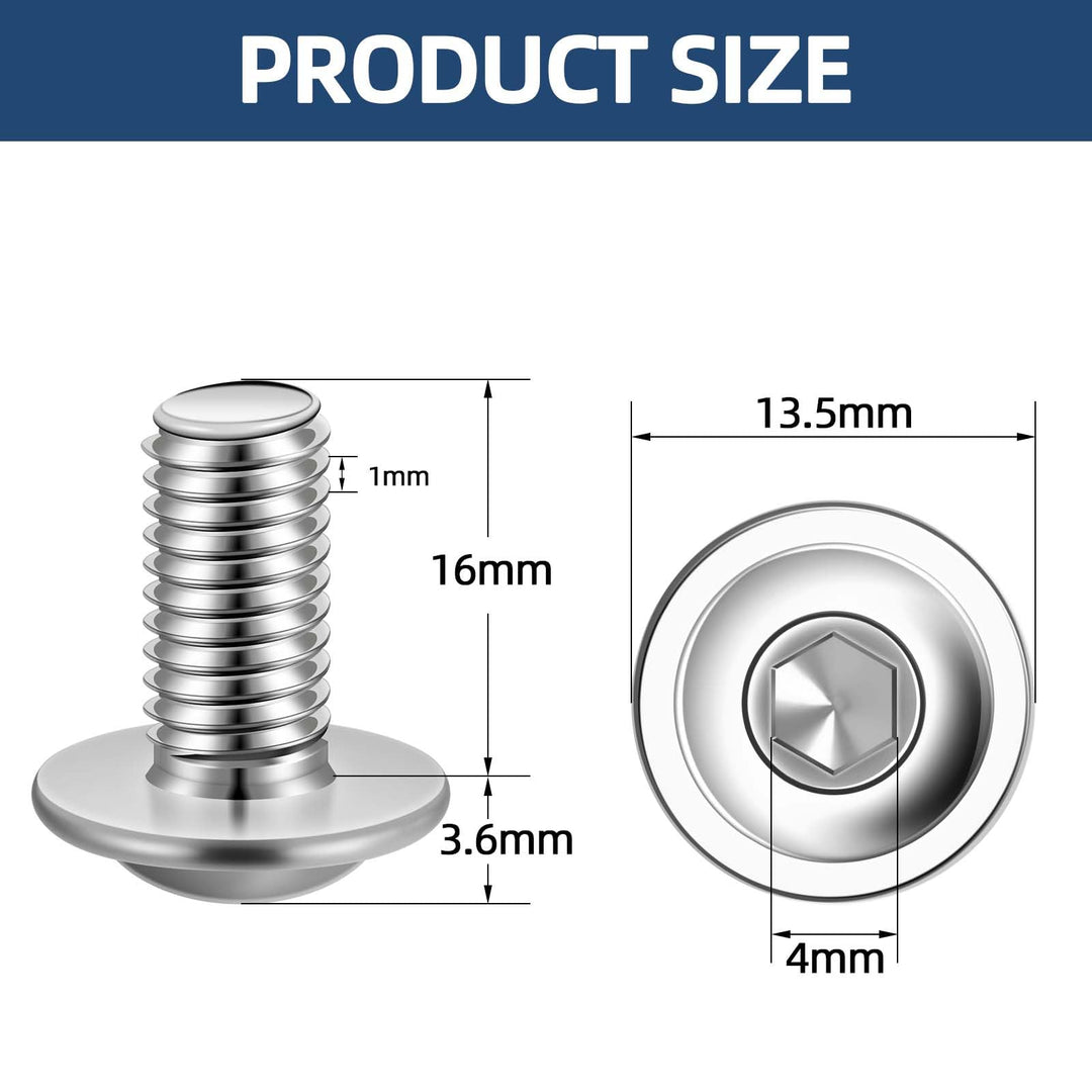 M6-1.0 x 16mm Flange Button Head Socket Cap Screws, Stainless Steel 18-8 (304), Bright Finish, Fully Threaded, Allen Socket Drive, 20 PCS