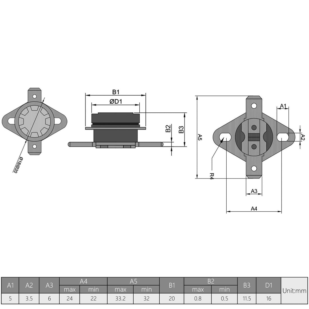 5Pcs KSD301 Thermostat 70°C/158°F Normally Closed N.C Snap Disc Limit Temperature Control Switch Microwave Thermostat Thermal