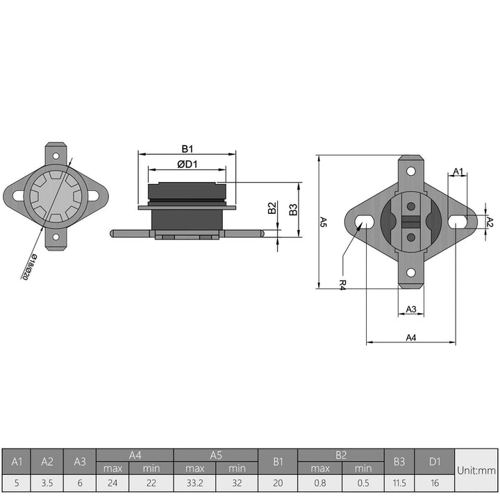 5Pcs KSD301 Thermostat 70°C/158°F Normally Closed N.C Snap Disc Limit Temperature Control Switch Microwave Thermostat Thermal