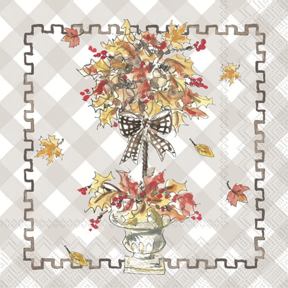 Boston International Rosanne Beck Fall Autumn Halloween Thanksgiving IHR 3-Ply Paper Napkins, 20-Count Cocktail Size, Topiary Leaves