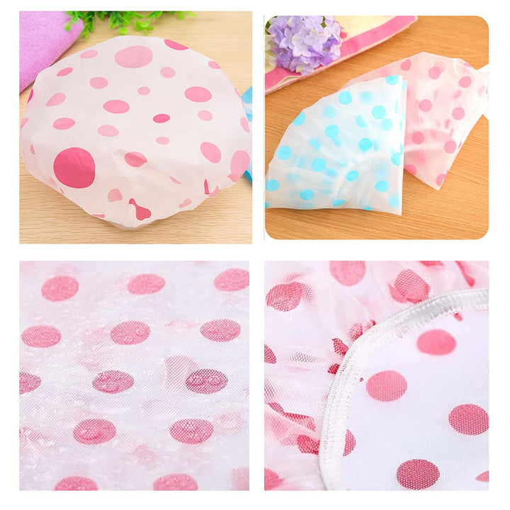 SWARG Multicolour Waterproof Elastic Band Plastic Reusable Shower Caps for Women's - 3 Pieces