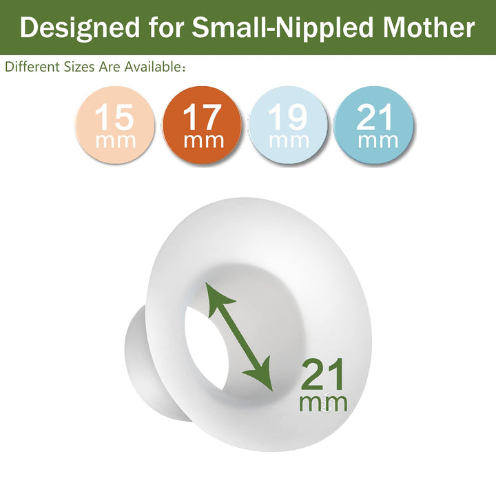 21mm Silicone Flange Inserts for Spectra S1 S2, Medela Breast Pump Shields, Freestyle, Harmony, Sonata to Reduce 24mm Elastic Nipple Tunnel Down to 21mm; Also Fits Freemie 25mm Cups; 2pc/Each