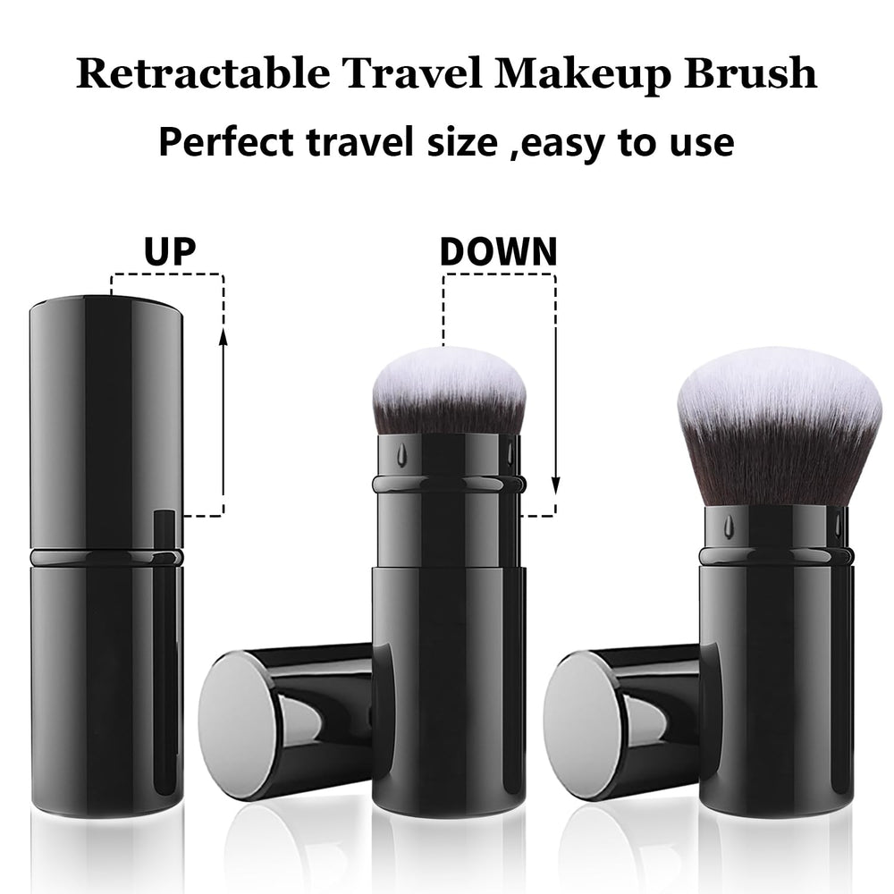 Retractable Kabuki Makeup Brush, Travel Face Blush Brush, Portable Powder Foundation Sunscreen Brush with Cover for Blush, Bronzer, Buffing, Highlighter Flawless Powder Cosmetics