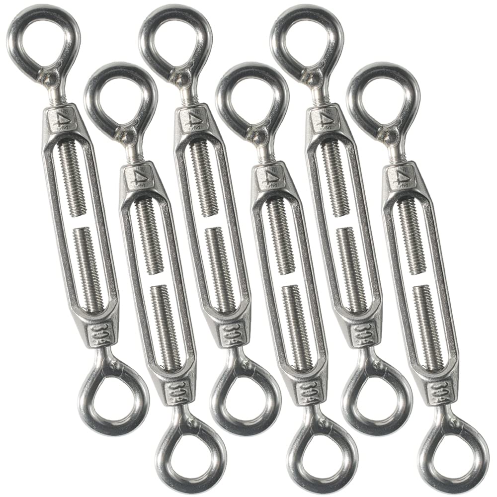 M4 Eye & Eye/O to O Turnbuckle 304 Stainless Steel, Hardware Kit for Wire Rope Tension Heavy Duty, for Sun Shade, Tent Installation, Anti-Rust, 6 Packs