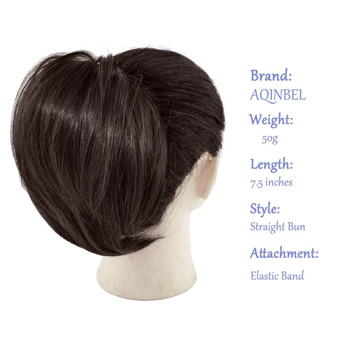 Hair Bun Ponytail Straight Bun Hair Pieces for Women Short Ponytail Bun Hair Extensions Tousled Updo Bun Hairpieces With Elastic Rubber Band Hair Accessories (Brown Black)