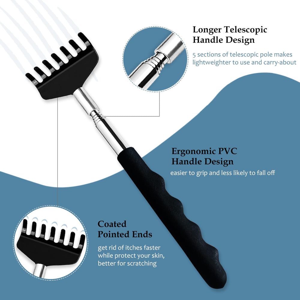 3 Pack Back Scratcher Extendable Metal Portable Back Scratcher for Men Women Adults, Telescoping Back Massager with Rubber Handles, Stocking Stuffers Gadgets