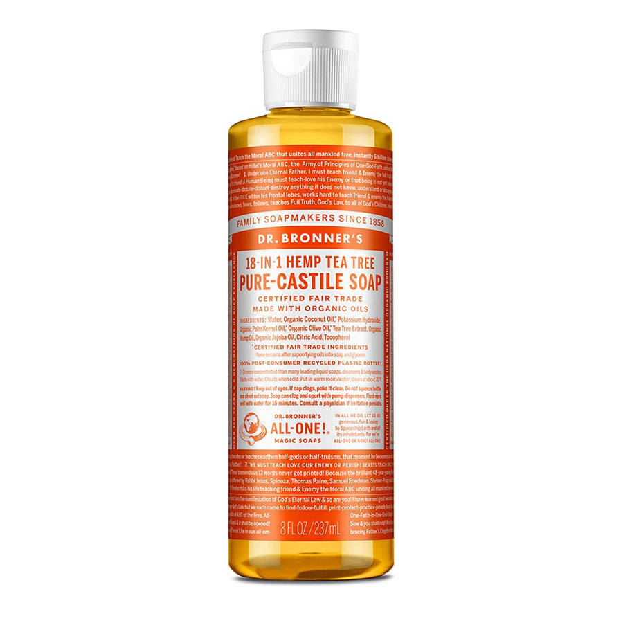 - Pure-Castile Liquid Soap (Tea Tree, 8 ounce) - Made with Organic Oils, 18-in-1 Uses: Acne-Prone Skin, Dandruff, Laundry, Pets and Dishes, Concentrated, Vegan, Non-GMO