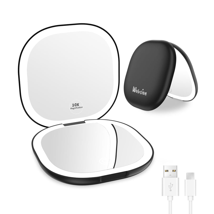 Travel Mirror with Light, Rechargeable 1x/10x Compact Magnifying Mirror, Dimmable Pocket Mirror,Handheld Double Mirror with Light,3.5 inch Travel Size,Portable for Handbag,Purse,Gift,Cyan