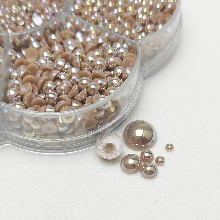 3000PCS 1 Box Brown Round Flatback Half Pearls Bead Loose Beads Gem (Brown Half Ball)
