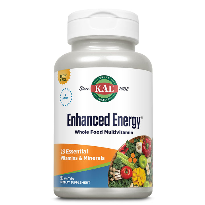 Enhanced Energy Supplements, 3 Daily - Whole Food Multivitamin for Women and Men, Iron Free - 23 Essential Vitamins, Minerals, Super Foods, Digestive Enzymes, 60-Day Guarantee, 30 Serv, 90 VegTabs