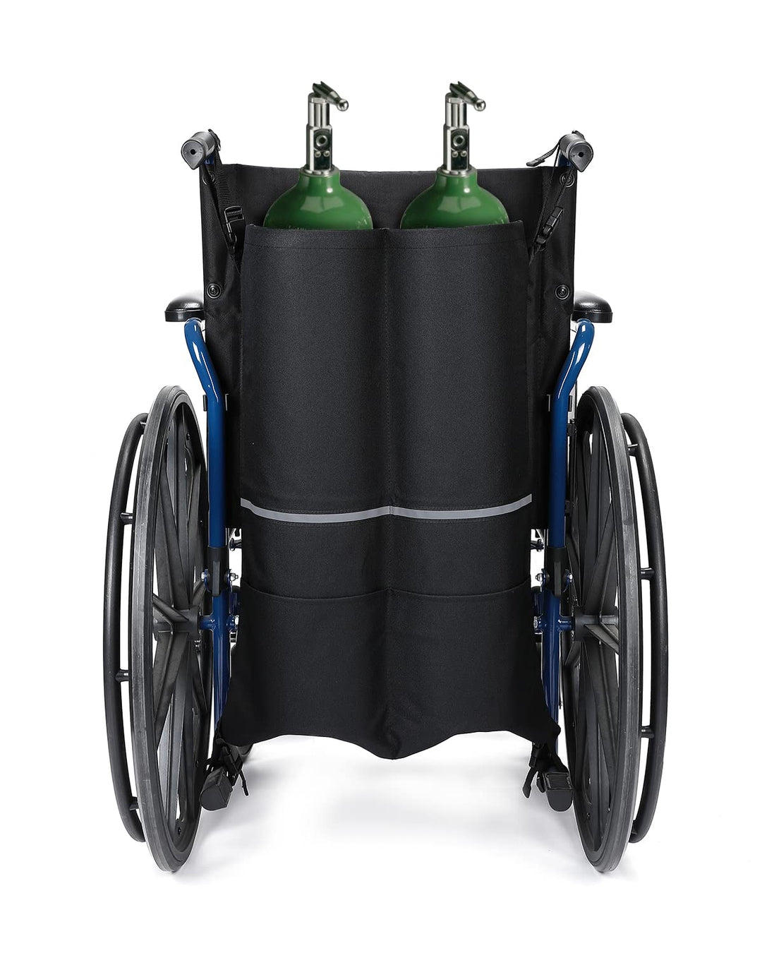 Issyzone Dual Oxygen Tank Holder for Wheelchair, Oxygen Cylinder Bag, with Nice Mesh Storage Pocket Fits D and E Oxygen Tanks