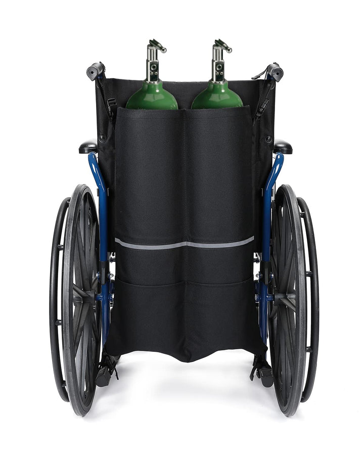 Issyzone Dual Oxygen Tank Holder for Wheelchair, Oxygen Cylinder Bag, with Nice Mesh Storage Pocket Fits D and E Oxygen Tanks
