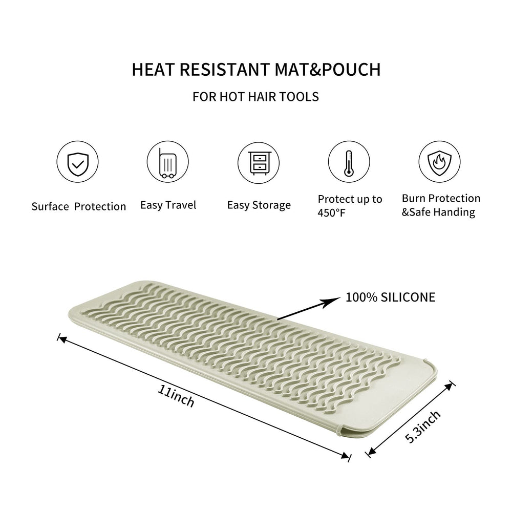 Silicone Heat Resistant Travel Mat Pouch for Hair Straightener,Crimping Iron,Hair Curling Iron,Hair Curling Wand,Flat Iron,Hair Waving Iron and Hair Styling Tools (1 Pack, Beige)