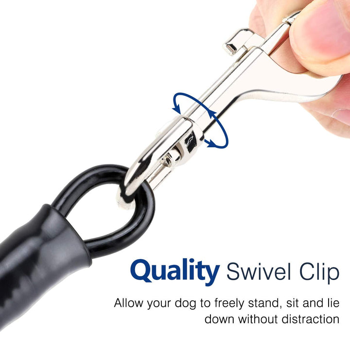 DogSeatbelt, Chew-Proof Leash Extender, Coated Steel Rope Restraint Car Safety Seat Belt Clip Strap, 360° Rotation Hook Heavy Duty Carabiner Steel Cable Dog Headrest Support, 26 Inch, Black