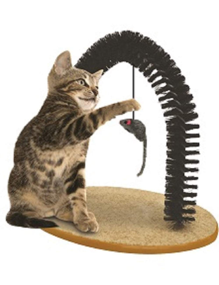 Self-Grooming Playtime Cat Arch - Helps Prevent Hairballs & Controls Shedding - Includes Hanging Toy, Black