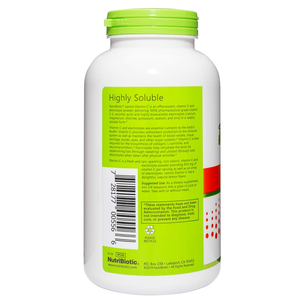 - Lemon Electro-C, Vitamin C & Electrolyte Powder, 16 OZ | 850 Mg Vitamin C Per Serving | Effervescent Electrolyte Recharge | Buffered & Highly Soluble | Free of Calories, Gluten & Non-GMO
