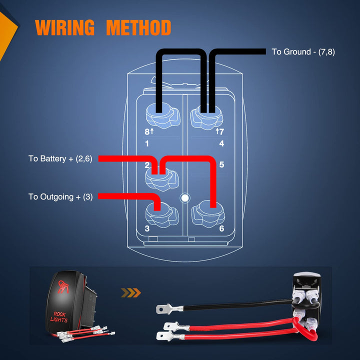 Rock Lights Rocker Switch Led Light Bar Switch 5Pin Laser On Off SPST switches 20A/12V 10A/24V Switch Red with Jumper Wires Set for Cars Trucks RVs