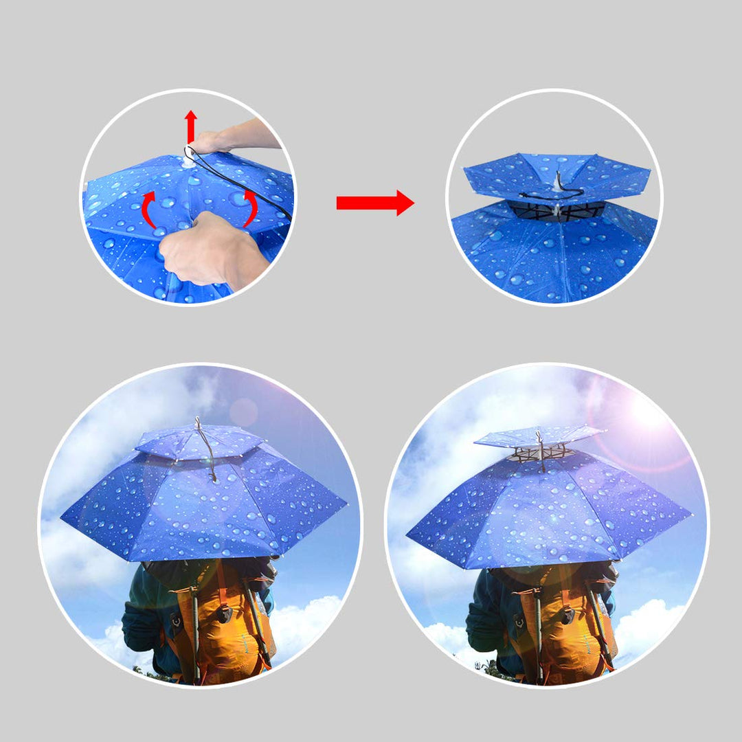37.4'' Diameter Double Layer Folding Compact UV Wind Protection Umbrella Hat for Fishing Gardening Outdoor