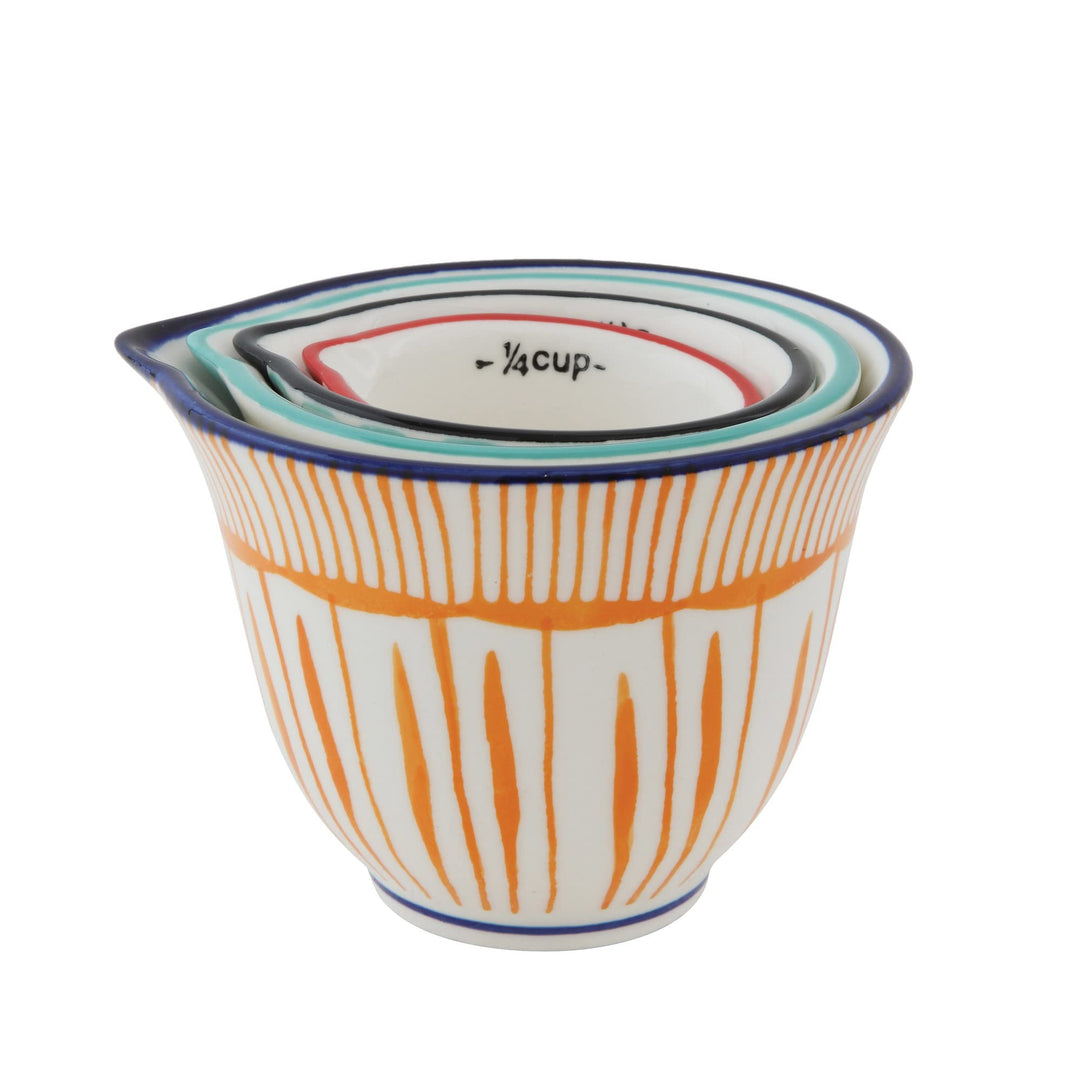 Hand Stamped Striped Stoneware Measuring Cups (Set of 4 Sizes/Designs)