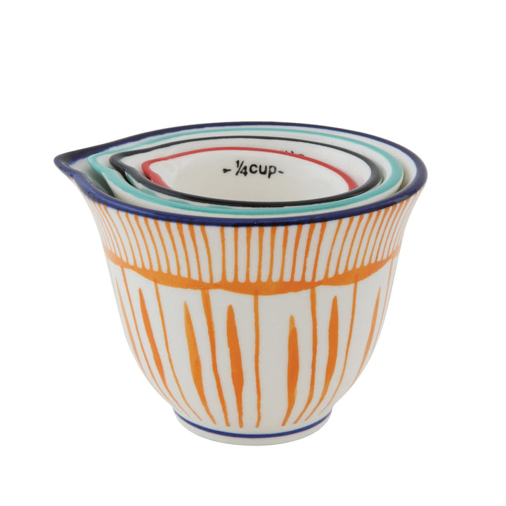 Hand Stamped Striped Stoneware Measuring Cups (Set of 4 Sizes/Designs)