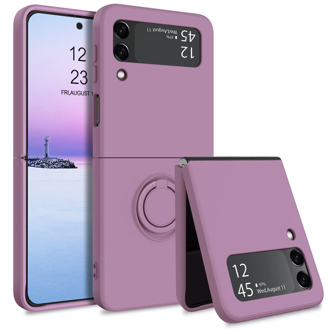 Samsung Galaxy Z Flip 3 Case, Phone Case for Samsung Z Flip3 5G, Slim Silicone Kickstand Ring Holder Shockproof Protetive Bumper Girls Women Cover for Mobile, Purple
