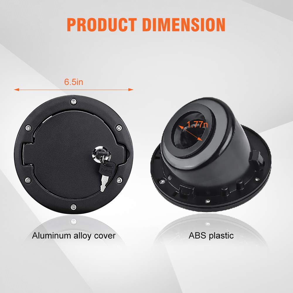 Gas Cap Cover, Locking Fuel Tank Door Fuel Filler Cover Compatible for 2007-2017 Jeep Wrangler JK & JKU.