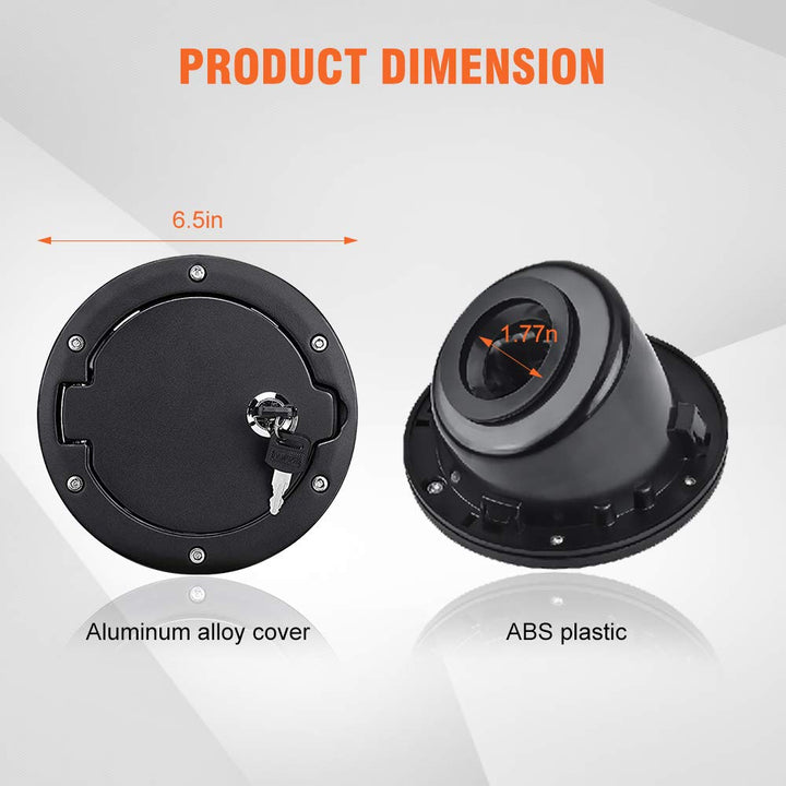 Gas Cap Cover, Locking Fuel Tank Door Fuel Filler Cover Compatible for 2007-2017 Jeep Wrangler JK & JKU.