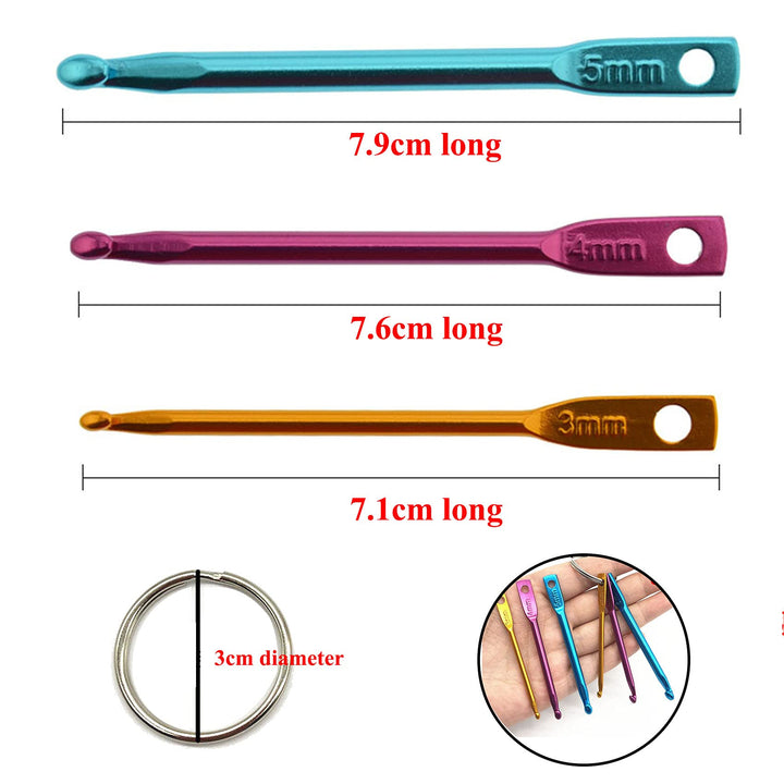 Aluminum Crochet Hook Needle Set with Mini Crochet Hooks Keychain, Tunisian Afghan Yarn Crochet Hook Knitting Needles with Eye Holes Tool for Travel DIY Crafts Yarn Hand Darning Weaving Sewing