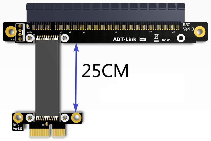 Riser PCI-E 3.0 16x to x1 PCIe x16 x1 PCI Express Riser Mining Graphics Card Extension Cable R13SC 25cm with Power Line (No Power Cable)