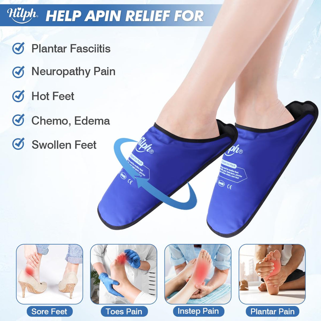 Foot Ice Pack Slippers for Plantar Fasciitis 2 Packs, Reusable Hot Cold Packs Gel Ice Slipper for Foot and Broken Toes, Gout, Foot Surgery, Neuropathy, Diabetic, Swollen (Dark Blue)