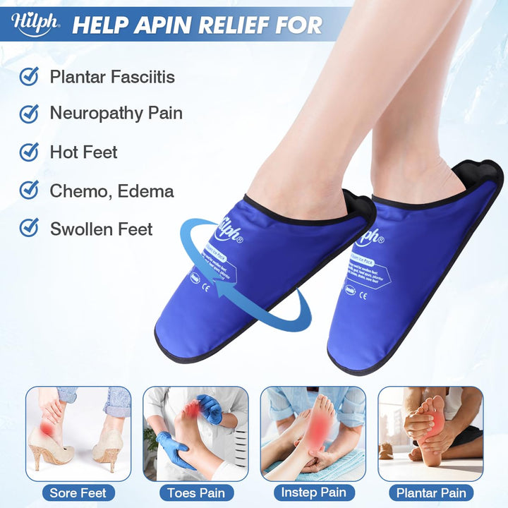 Foot Ice Pack Slippers for Plantar Fasciitis 2 Packs, Reusable Hot Cold Packs Gel Ice Slipper for Foot and Broken Toes, Gout, Foot Surgery, Neuropathy, Diabetic, Swollen (Dark Blue)